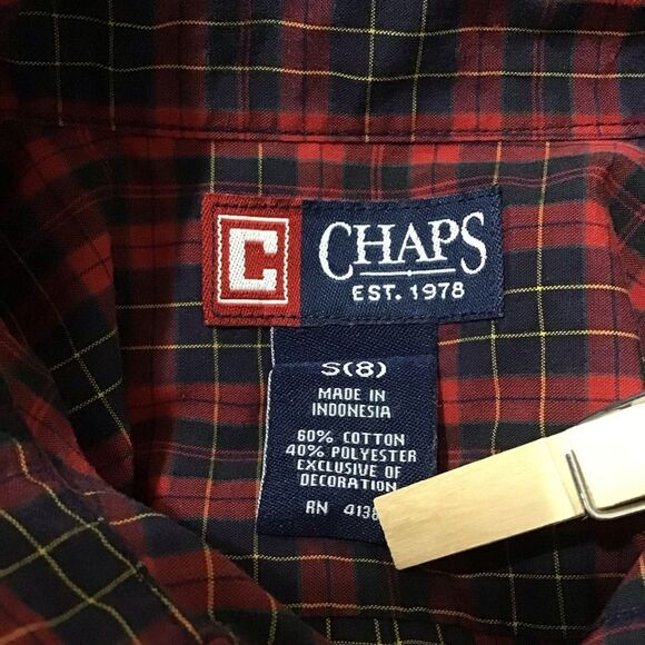 Chaps Boys S (8) Red Plaid Long Sleeve Button Down Shirt - Picture 4 of 5